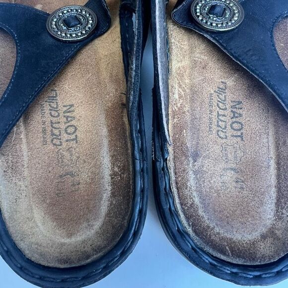 Naot Womens Sandal Size EU 41 US 10 Black Leather Wedge Slide Rhinestones Stretc - Picture 7 of 8